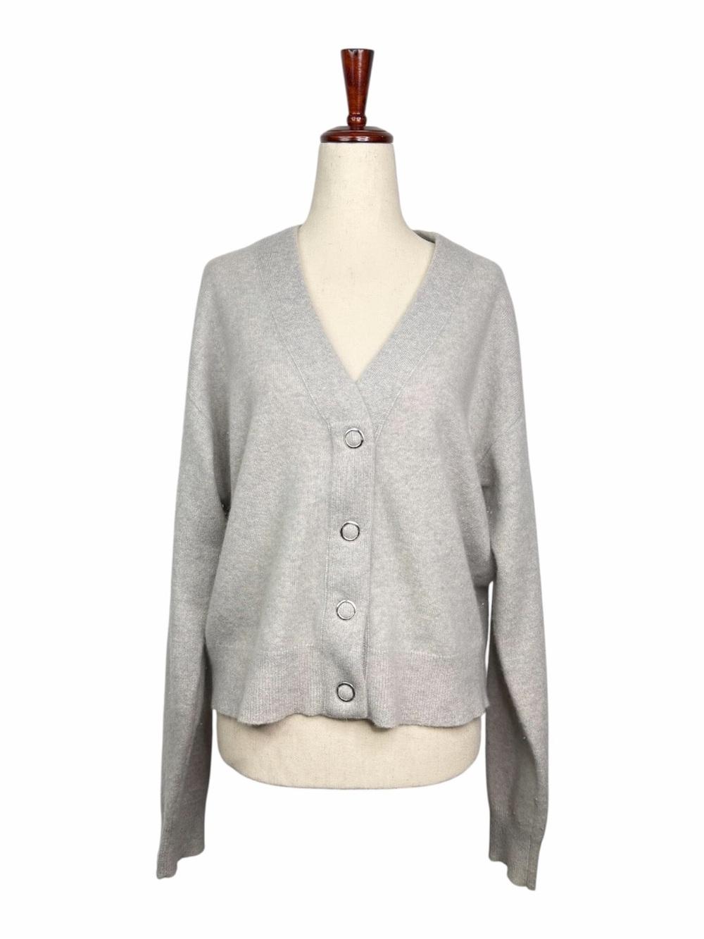 Saks Fifth Avenue Cashmere V-Neck Cardigan Light Gray Grey Long Sleeve Women's S
